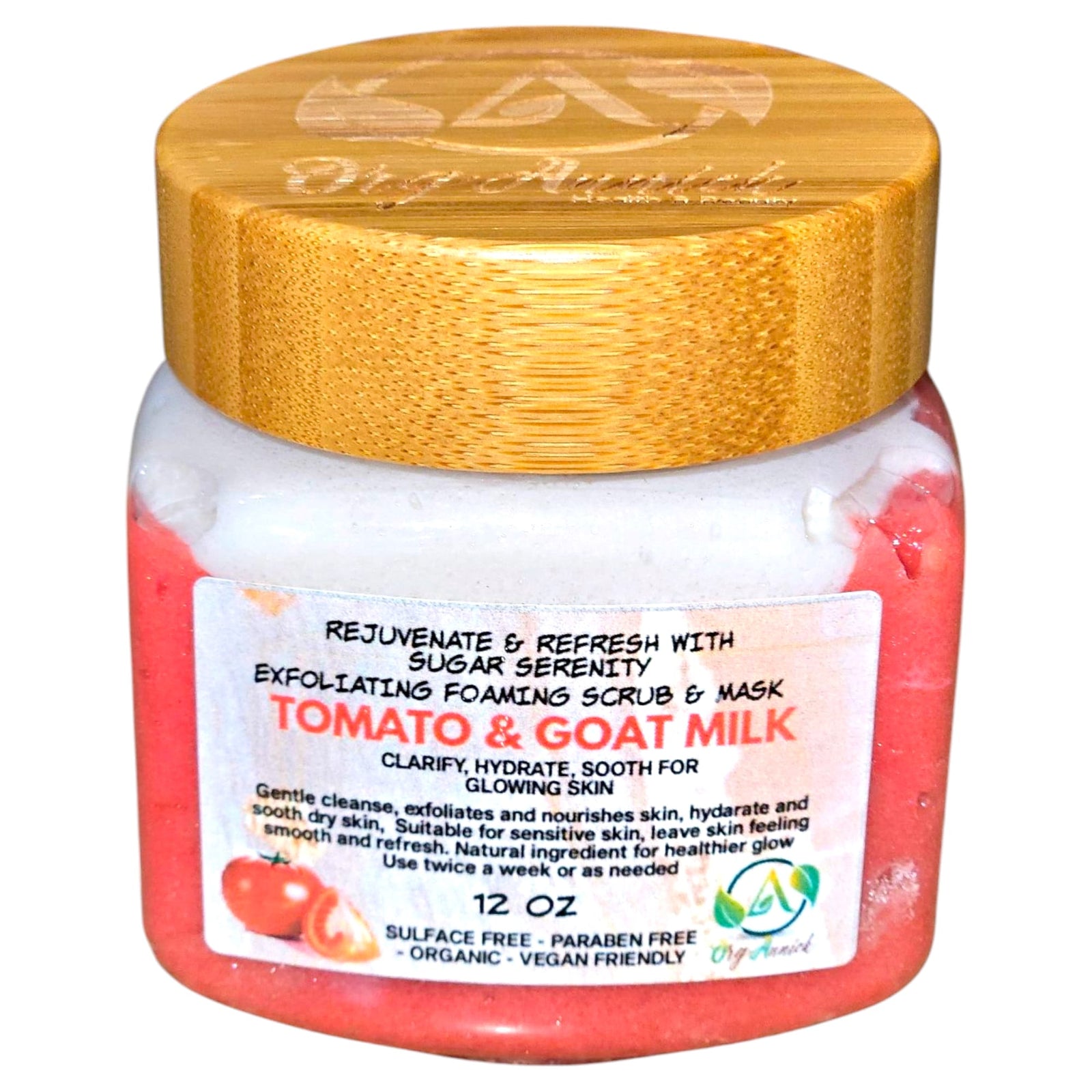 OrgAnnick Tomato & Milk Sugar Scrub & Face Mask - Natural Exfoliator for Glowing Skin. Gentle, Non-Comedogenic Exfoliant for Sensitive Skin. - 12 oz